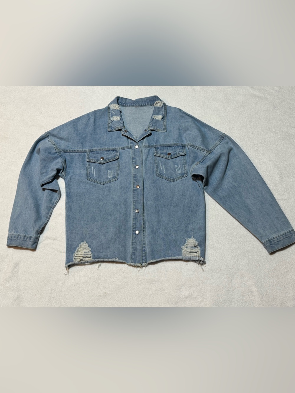 Classic Light Blue Distressed Denim Jacket - Relaxed Fit